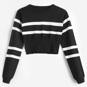 Striped round neck crop top/sweater
